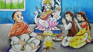 She is the consort of brahma, also revered as his. School Saraswati Puja Drawing Saraswati Puja At School Nostalgia Feeling For Saraswati Puja Youtube