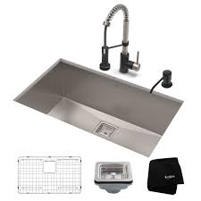 Lamona single bowl inset composite black kitchen sink. 28 1 2 Undermount Kitchen Sink W Bolden Commercial Pull Down Faucet And Soap Dispenser In Stainless Steel Matte Black