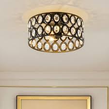 Black Crystal Drum Flush Mount Chandelier Modern Metal 3 Light Flush Mount Light For Corridor Beautifulhalo Com