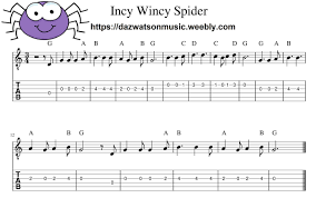 I used this song for a guitar ensemble for beginners. Incy Wincy Spider Easy Children S Guitar Tab Easy Guitar Guitar Tabs Songs Easy Guitar Songs