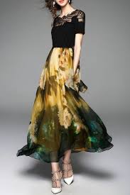 Sweetsmile Yellow Black Floral Splicing Maxi Swing Dress Maxi Dresses At Dezzal Maxi Dresses Casual Maxi Swing Dress Women Dresses Casual Summer