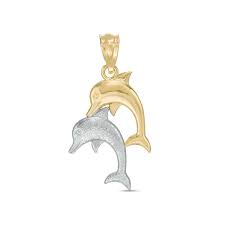 Child S Jumping Double Dolphin Necklace Charm In 10k Two Tone Gold Piercing Pagoda Dolphin Necklace Charm Necklace Piercing Pagoda