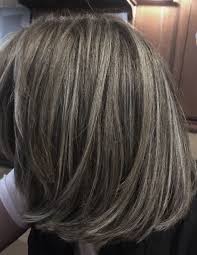 Gray Highlighted Hair To Transition From Brown I M On My Way Transition To Gray Hair Blending Gray Hair Gray Highlights Brown Hair