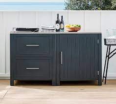 This feature will enable you to easily access whatever you store in your kitchen cabinets, like food processors, toaster ovens, and crock pots. Indio Metal Outdoor Kitchen Two Drawer Single Door Cabinet Slate Pottery Barn