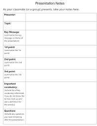 Students Use This Template To Guide Your Notetaking During A Classmate S Presentation Customize Easily To Fit Your School Presentation Notetaking How To Plan