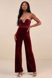 Edith Red highest Strapless Jumpsuit