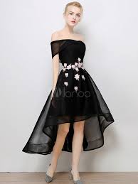 Short Prom Dress Black High Low Cocktail Dress Off The Shoulder Bateau Flowers A Line Pa High Low Cocktail Dress Cocktail Evening Dresses Casual Cocktail Dress