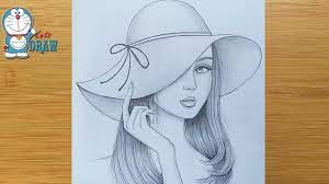 How To Draw A Girl Wearing Hat Step By Step Pencil Sketch Bir Kiz Nasil Cizili Pencil Drawing Images Pencil Drawings Of Girls Pencil Sketches Landscape