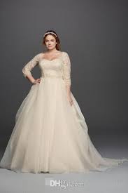 Discount Plus Size 2019 Oleg Cassini Wedding Dresses 3 4 Sleeves Lace Sweetheart Covered Button Gloor Length Princess Fashion Bridal Gowns Pictures Of