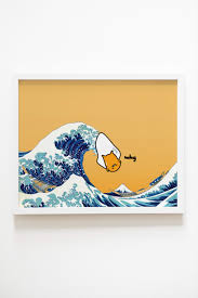Gudetama S Great Wave Art Print The Great Wave Off Kanagawa Funny Art Print Hokusai Art Japanese Wall Decor Cartoon Art Print Lazy Egg Funny Art Prints Wave Art Cartoon Art