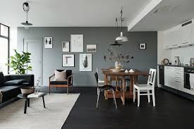 Black Floors Grey Walls And Lots Of Art Pieces Coco Lapine Design Grey Walls House Interior Living Room Decor