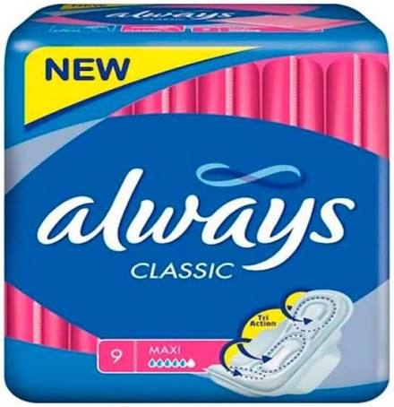 Amazon.com: Always - Always Classic (Size 2) Sanitary Napkins with Wings -  9 Pieces : Health & Household