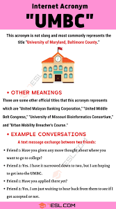 Umbc Meaning What Is The Meaning Of The Acronym Umbc 7esl Meant To Be Acronym University Of Maryland