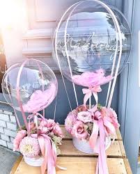 Birthday Flowers And Balloons Images Balloons Bows Roses Flowers Pink Table Setting Baby Shower Balloon Arrangements Balloons Shower Decorations