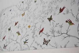 Schumacher Birds And Butterflies Wallpaper Canada Knock Off Schumacher Wallpaper With Sharpie Pens Shannon Berrey Design Schumacher Wallpaper Butterfly Wallpaper Diy Wallpaper