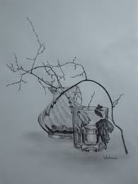 Vase And A Glass Still Living Fe Sketch Original Art Graphite Pencil Drawing By Elena Whitman