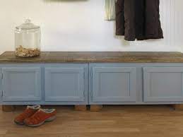 Kitchen cabinets will keep bottles of soap, fabric softener, household cleaners and other supplies out of sight. How To Make A Mudroom Bench Using Old Kitchen Cabinets Old Kitchen Cabinets Upcycle Kitchen Repurposed Kitchen