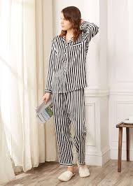 Black And White Striped Silk Pajamas 22 Momme Women Soft With Black And White Stripe Silk Pajamas Women Silk Pajama Set Silk Pajamas