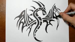 On upper back this black tattoo really giving adorable look to this girl. How To Draw A Tribal Dragon Tattoo Design Sketch 3 Youtube