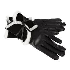 Womens Combo Sheepskin Trim Gloves Black
