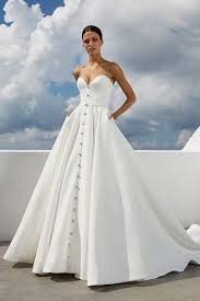 Beautiful duchess satin and tulle ball gown wedding dress Strapless Satin Ballgown Wedding Dress Sweetheart Neckline Natural Waistline And Button Wedding Dresses Satin Wedding Dress With Pockets Ivory Wedding Dress