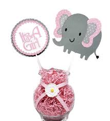 There would great pictures to follow if you asked guests to dress only in pink (blue for boy) and white. Amazon Com Baby Its A Girl Elephant Baby Shower Decorations Centerpiece Sticks Pink Gray Polka Dot Elephant Cake Toppers Party Decorations Elephant Centerpieces Handmade Products