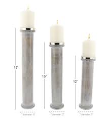 Creative pillar candle holder candlestick wood desktop ornaments for home. Decmode Tall Gray Wood Pillar Candle Holders With Silver Plates Set Of 3 18 15 12 Walmart Com Walmart Com
