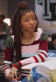They don't utilize chloe x halle, trevor jackson, diggy simmons or ryan destiny at all. Skylar S Multicolored Striped Sweater On Grown Ish Chloe And Halle Beautiful Dreadlocks Halle Bailey