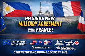 Pinas - PH SIGNS NEW MILITARY AGREEMENT WITH FRANCE The Philippines has  officially signed a Status of Visiting Forces Agreement (SOVFA) with France  — marking a major step in strengthening the country's