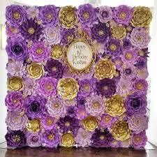 Our Full Wall Paper Flower Backdrop In Shades Of Purple And Gold Happiest Birthday Keira Thank You For The Paper Flower Backdrop Flower Backdrop Paper Flowers