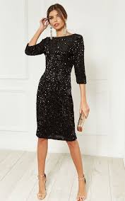 Black Sequin Velvet Backless Midi Dress With Half Sleeves Bella And Blue Silkfred Black Sequins Dresses Midi Dress