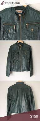 Michael Michael Kors Green Leather Moto Jacket Leather Moto Jacket Jackets Green Leather