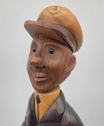 Vintage Italian Romer Wood Hand Carved Sea Captain with Binoculars and Map  13”