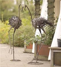 Large Metal Flamingo Statues Set Of 2 In Collection Accessories Metal Garden Art Metal Yard Art Unique Garden Art