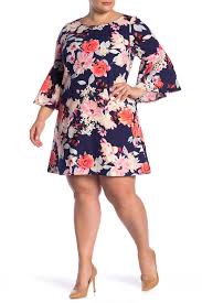 Eliza J Bell Sleeve Floral Print Shift Dress Plus Size Nordstrom Rack