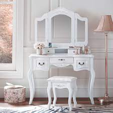 Vanity table with lighted mirror, makeup dressing table with 10 lights and 5 drawers,detachable top and 360 rotation mirror, modern dresser desk vanity table for bedroom (white) 4.2 out of 5 stars. Zimtown Tri Folding White Vanity Makeup Dressing Table Set W Stool 5 Drawer Mirror Wood Desk White Walmart Com Walmart Com