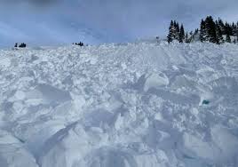 A large amount of ice, snow, and rock falling quickly down the side of a mountain 2. Xjh0xy 0lfky M
