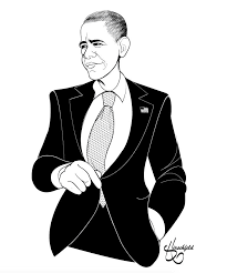 Barack Obama 44th President Of The United States By Matt Hirschfeld Caricature Black And White Portraits Illustration