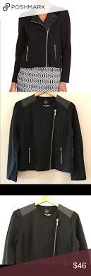 Rafaella Black Faux Leather Trim Moto Jacket 6 Rafaella Black Faux Leather Trim Stretch Ponte Moto Zip Jac Black Faux Leather Zip Jacket Women Leather Trims