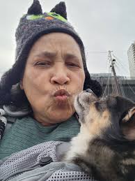 Tulip and I celebrating Veterans' Day at Georges Island MA