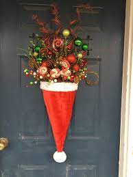 Santa Hat Door Hanger Whimsical Christmas Decor Christmas Crafts Decorations Christmas Projects