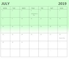 July 2019 Excel Holidays Calendar Excel Calendar Calendar Printables Printable Wall Calendar