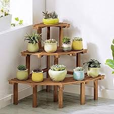 Amazon Com Zhen Guo Corner Step Style Wooden Plant Rack Display Shelving Pine Wood Flower Shelves Pots Planters Hold Garden Rack Garden Shelves Corner Plant