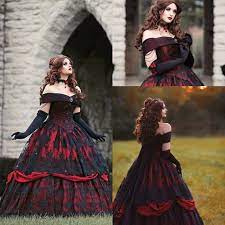Plus size red gothic wedding dress. Gothic Belle Red Black Lace Wedding Gown Vintage Lace Up Corset Steampunk Sleeping Beauty Off Shoulder Plus Size Bridal Gown Wedding Dresses Aliexpress