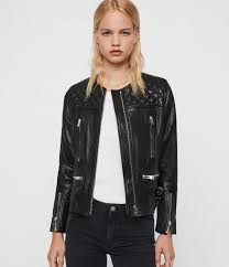 Allsaints Us Womens Milou Leather Biker Jacket Black Leather Jackets Women Shirt Dress Style Fur Leather Jacket