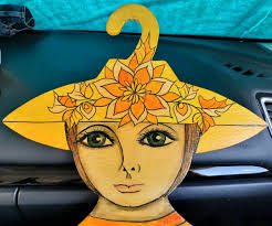 Vintage 70s Abelardo Ruiz Big Eye Girl Mexico Folk Art Rare Paper Mache  Hanger