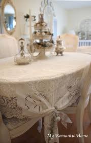 Great Idea Put A Rectangle Lace Cloth On An Oval Table And Gather The Corners With Christmas Pi Christmas Table Cloth Dining Table Cloth Christmas Decorations