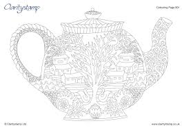 Hand illustrated original art of a bird on a teacup coloring page digital download. Calming Coloring Pages Tea Cups