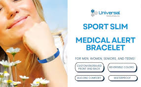 Medical Alert Bracelet Reversible Sport Slim Hypoallergenic, Waterproof,  Medical Bracelet, Laser Engraved, Medical Alert Card, Complimentary Access  PHR (Personal Health Record)