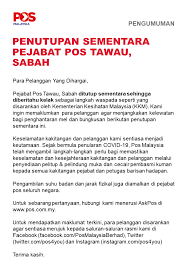 16a, pelangi avenue, jalan kelicap 42a ku1, klang, 41050, selangor. Pos Malaysia Berhad On Twitter Pengumuman Penutupan Sementara Pejabat Pos Tawau Sabah Announcement Temporary Closure Of Pejabat Pos Tawau Sabah Posmalaysia Pos4you Tawau Sabah Https T Co Gxwekrtjf0